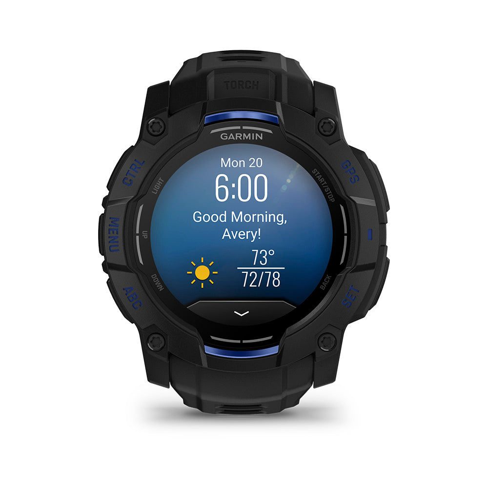 Relógio Garmin Instinct ® 3 Supernova AMOLED Preto e Azul - 50 mm