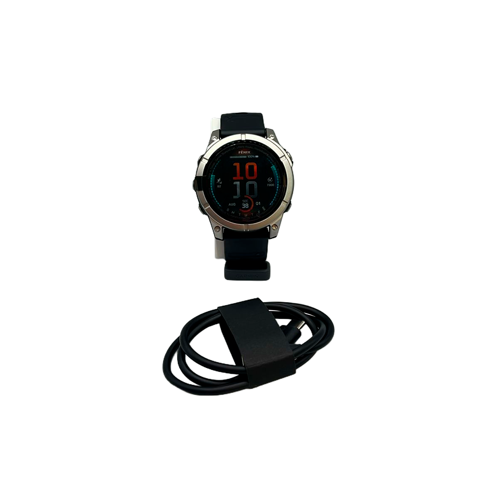 Outlet Relógio Garmin fēnix E - 47mm Aço inoxidável com pulseira de silicone preta