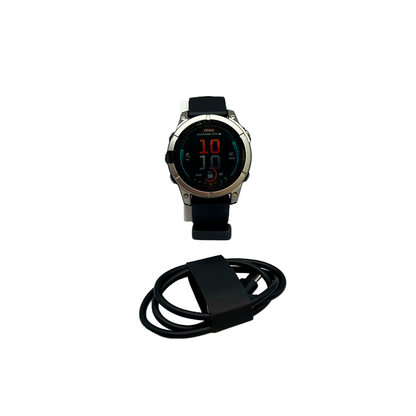 Outlet Relógio Garmin fēnix E - 47mm Aço inoxidável com pulseira de silicone preta
