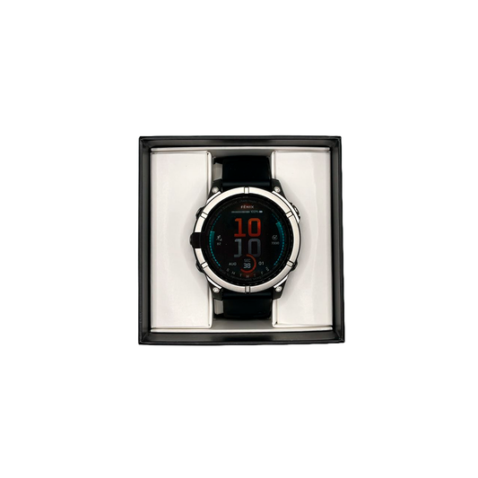 Outlet Relógio Garmin fēnix E - 47mm Aço inoxidável com pulseira de silicone preta
