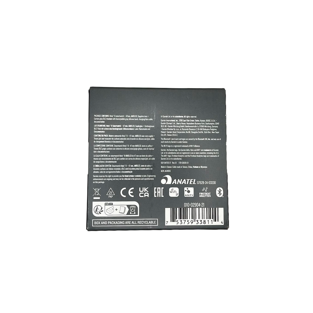 Outlet Relógio Garmin fēnix ® 8 Safira Titânio Cinza Carbono e Preto