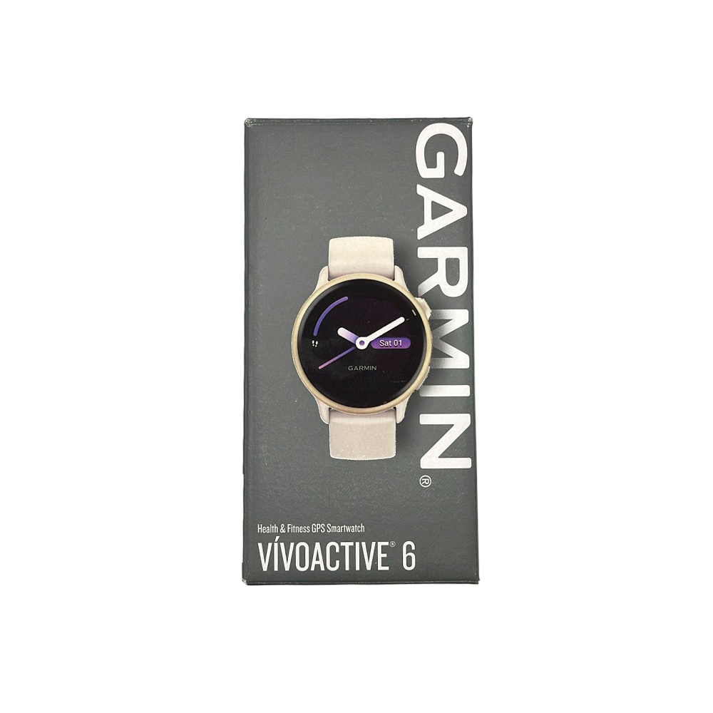 Outlet Relógio Garmin vívoactive 6 - Lunar Gold com pulseira de silicone Branca