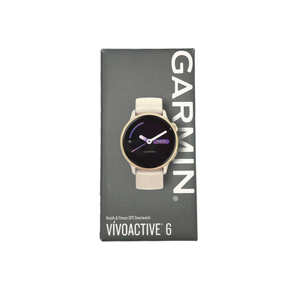 Outlet Relógio Garmin vívoactive 6 - Lunar Gold com pulseira de silicone Branca