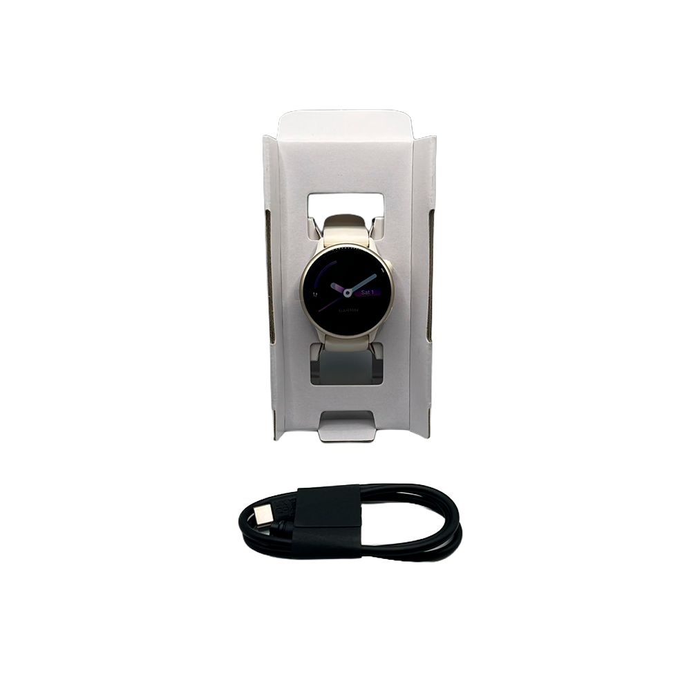 Outlet Relógio Garmin vívoactive 6 - Lunar Gold com pulseira de silicone Branca