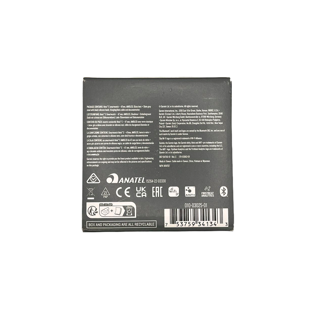 Outlet Relógio Garmin fēnix E 47 mm - Aço cinza ardósia com pulseira de silicone preta