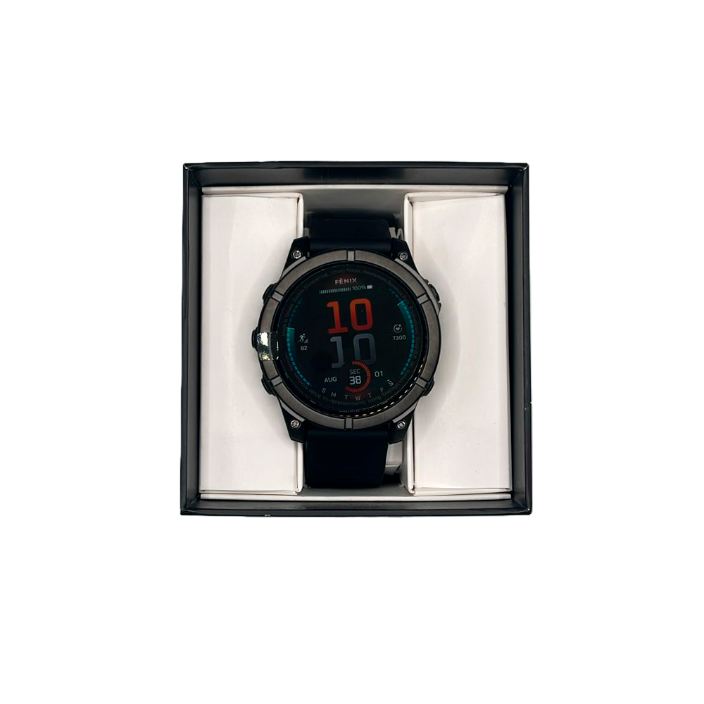 Outlet Relógio Garmin fēnix E 47 mm - Aço cinza ardósia com pulseira de silicone preta