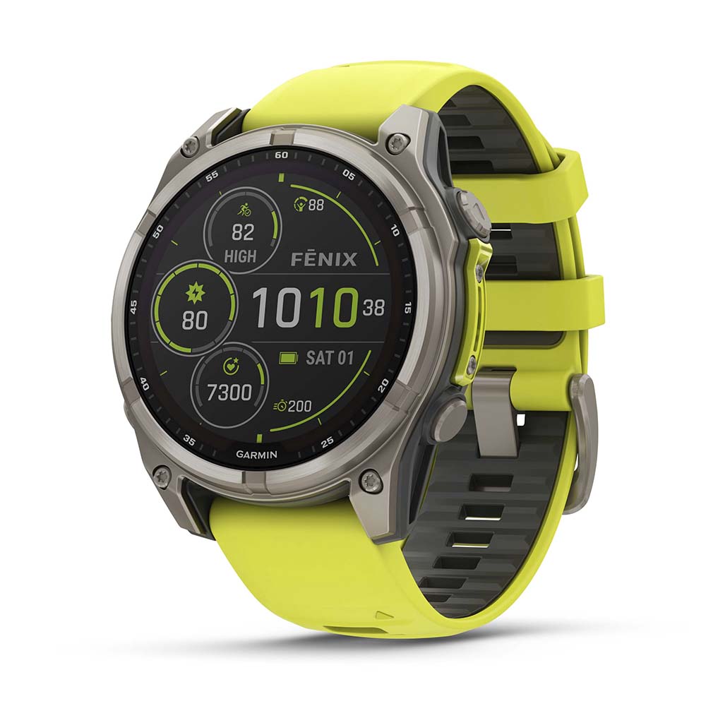 Relógio Garmin fēnix ® 8 Safira Solar Titânio e Amarelo