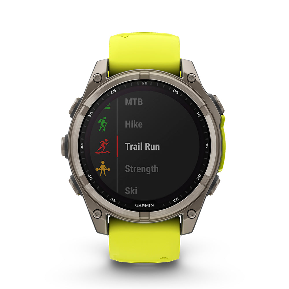 Relógio Garmin fēnix ® 8 Safira Solar Titânio e Amarelo