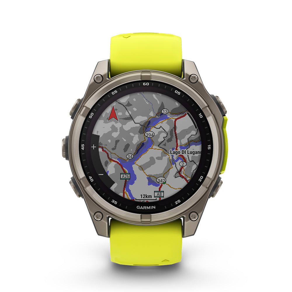 Relógio Garmin fēnix ® 8 Safira Solar Titânio e Amarelo