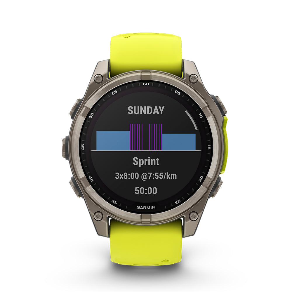Relógio Garmin fēnix ® 8 Safira Solar Titânio e Amarelo
