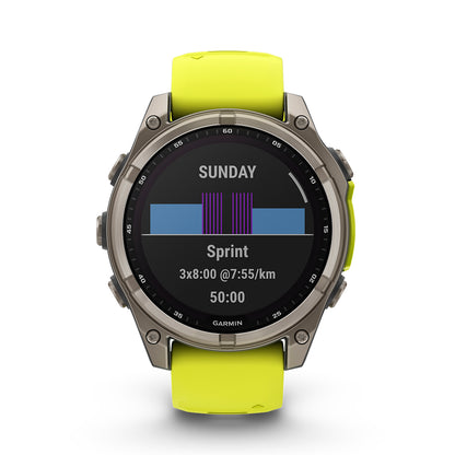 Relógio Garmin fēnix ® 8 Safira Solar Titânio e Amarelo