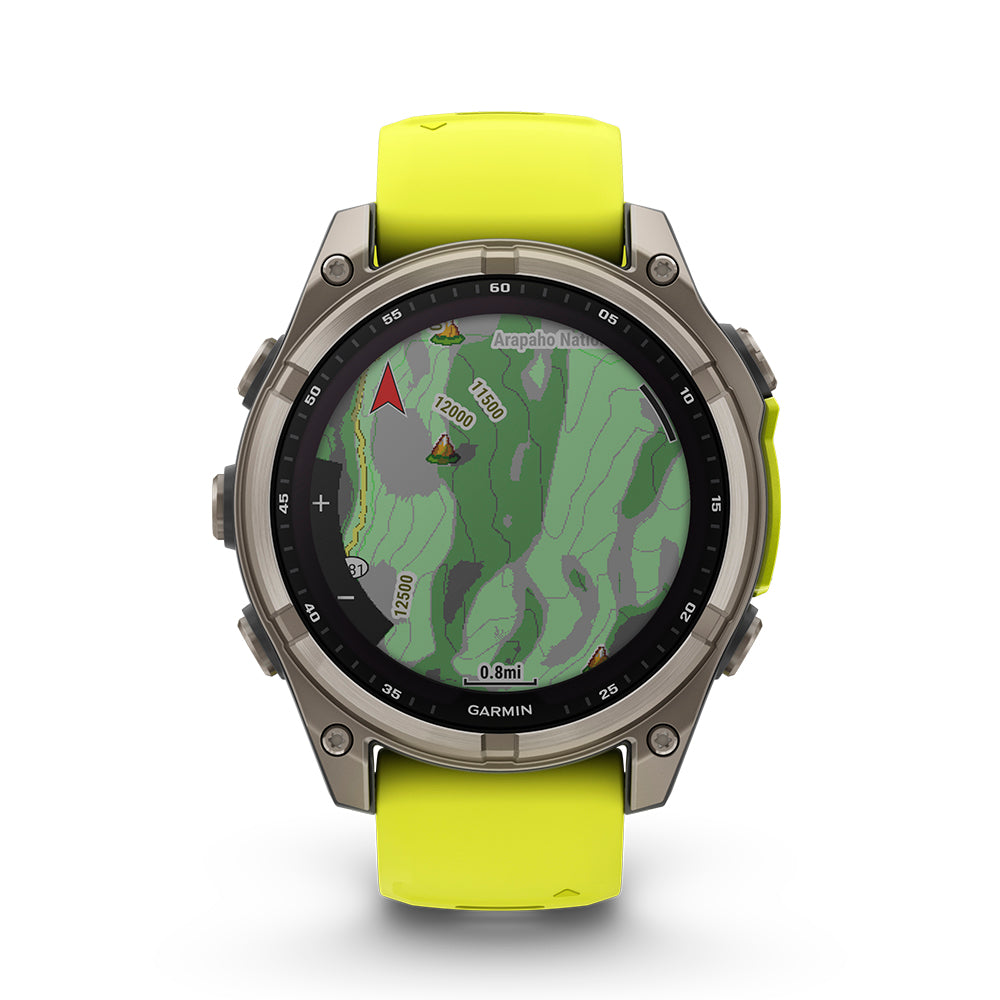 Relógio Garmin fēnix ® 8 Safira Solar Titânio e Amarelo