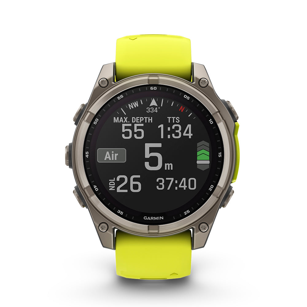 Relógio Garmin fēnix ® 8 Safira Solar Titânio e Amarelo