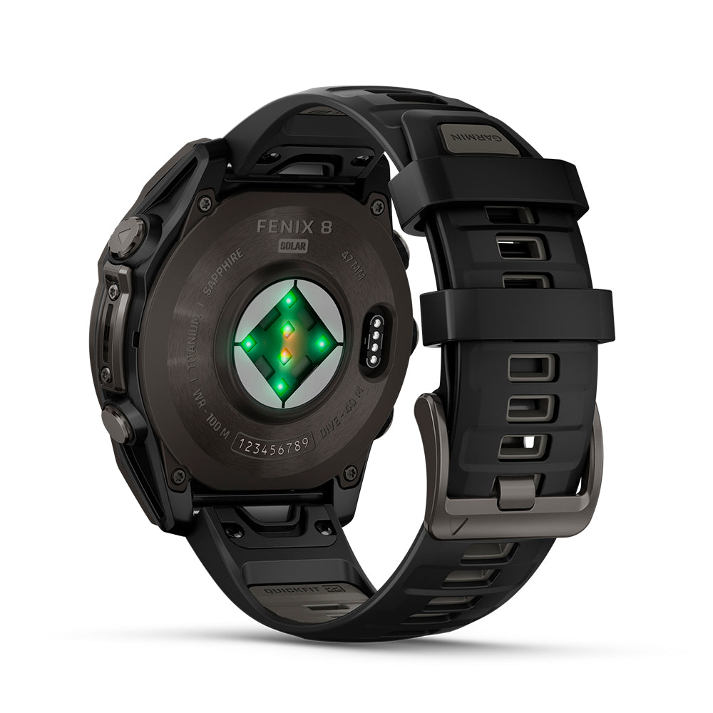 Relógio Garmin fēnix ® 8 Safira Solar Titânio Cinza Carbono e Preto