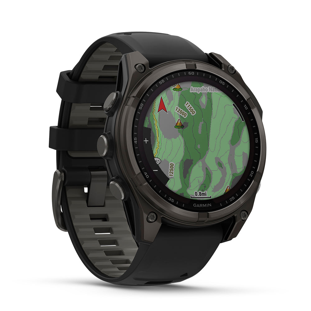 Relógio Garmin fēnix ® 8 Safira Solar Titânio Cinza Carbono e Preto