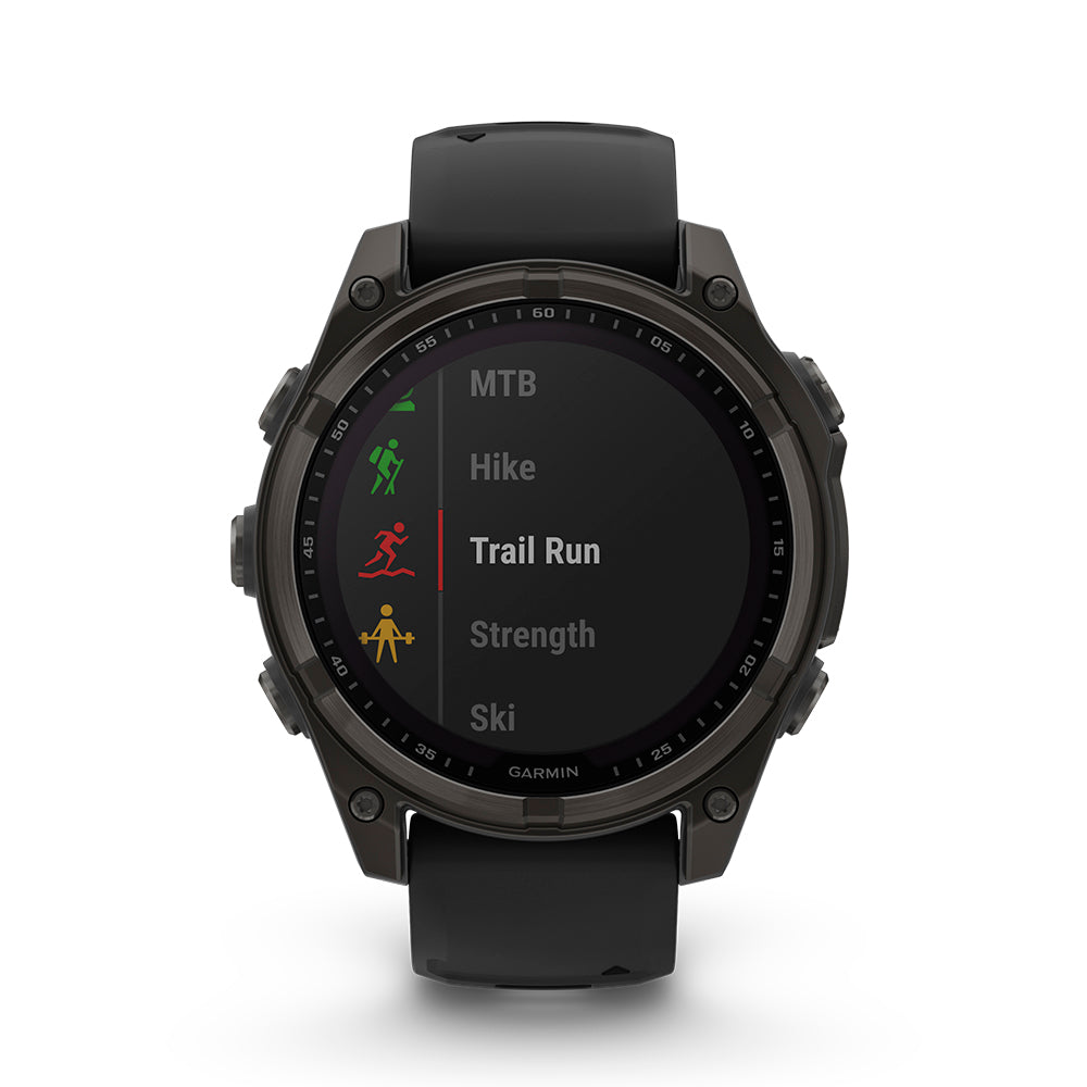 Relógio Garmin fēnix ® 8 Safira Solar Titânio Cinza Carbono e Preto