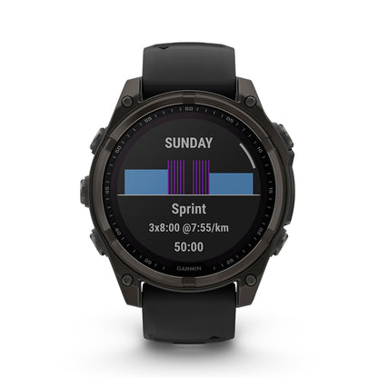 Relógio Garmin fēnix ® 8 Safira Solar Titânio Cinza Carbono e Preto