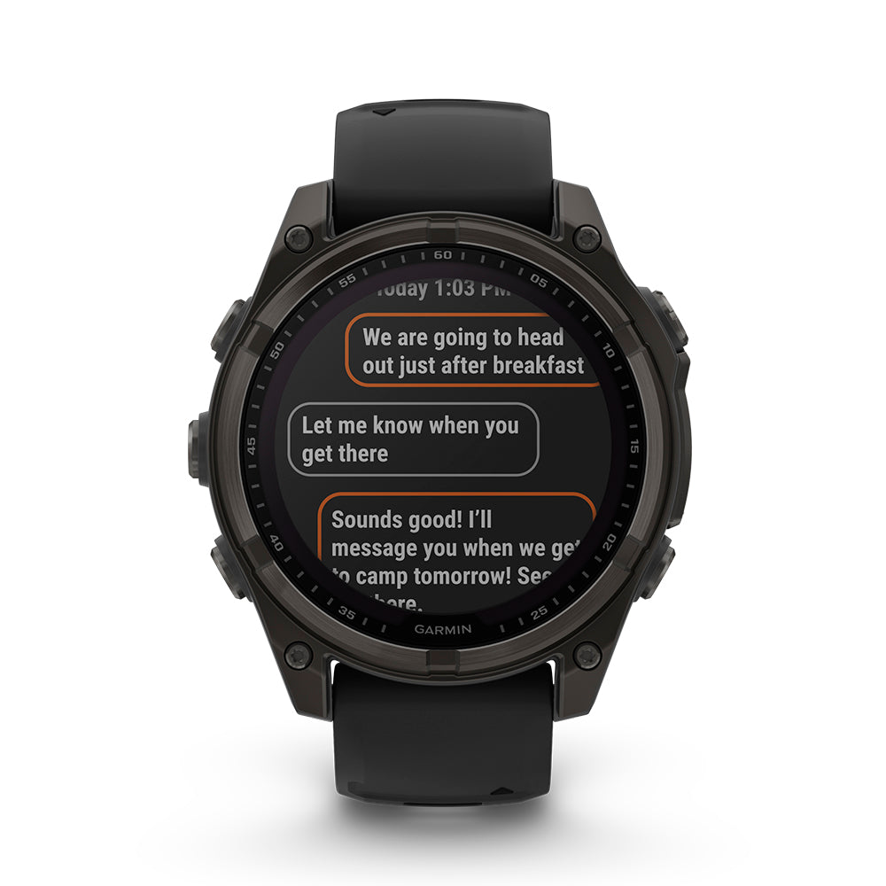 Relógio Garmin fēnix ® 8 Safira Solar Titânio Cinza Carbono e Preto