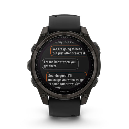 Relógio Garmin fēnix ® 8 Safira Solar Titânio Cinza Carbono e Preto