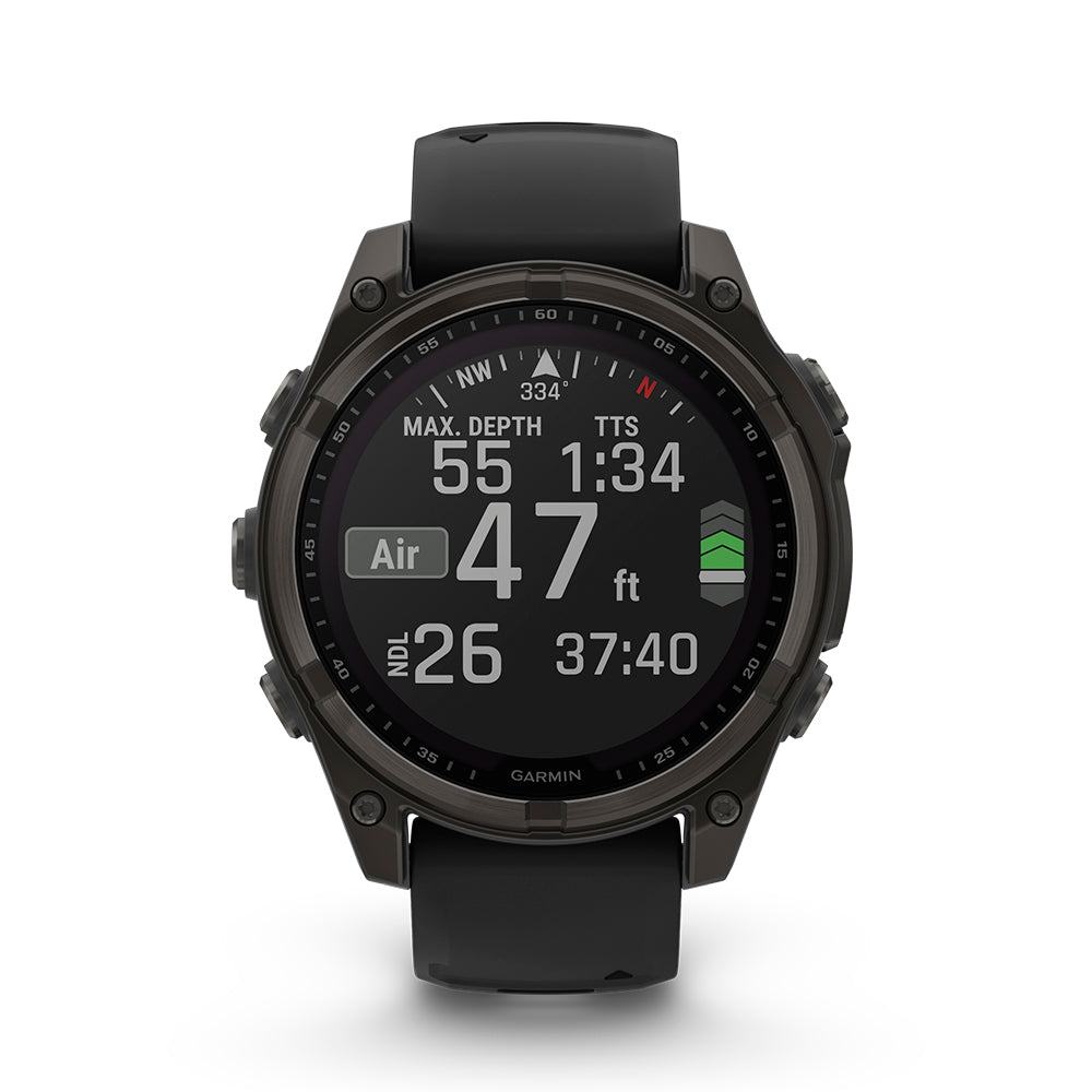 Relógio Garmin fēnix ® 8 Safira Solar Titânio Cinza Carbono e Preto