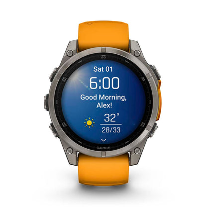 Relógio Garmin fēnix ® 8 Safira Titânio Laranja e Grafite