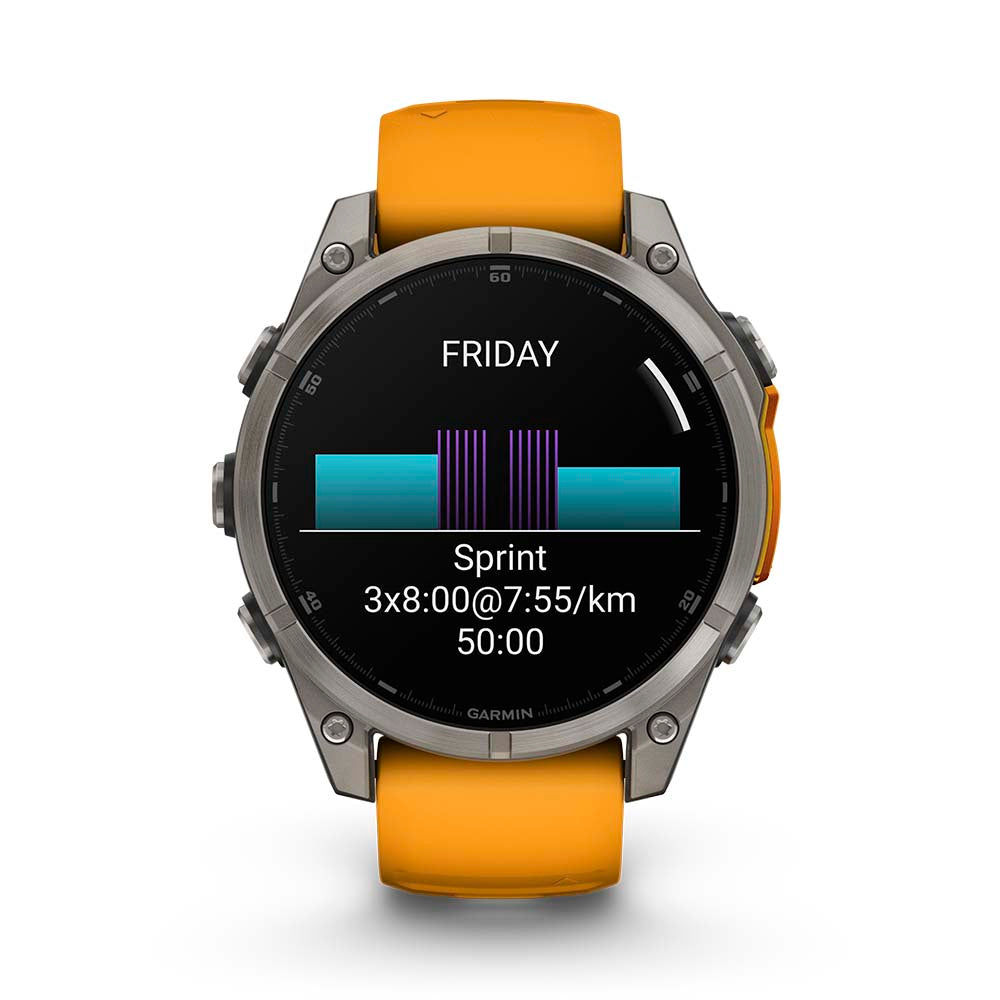 Relógio Garmin fēnix ® 8 Safira Titânio Laranja e Grafite