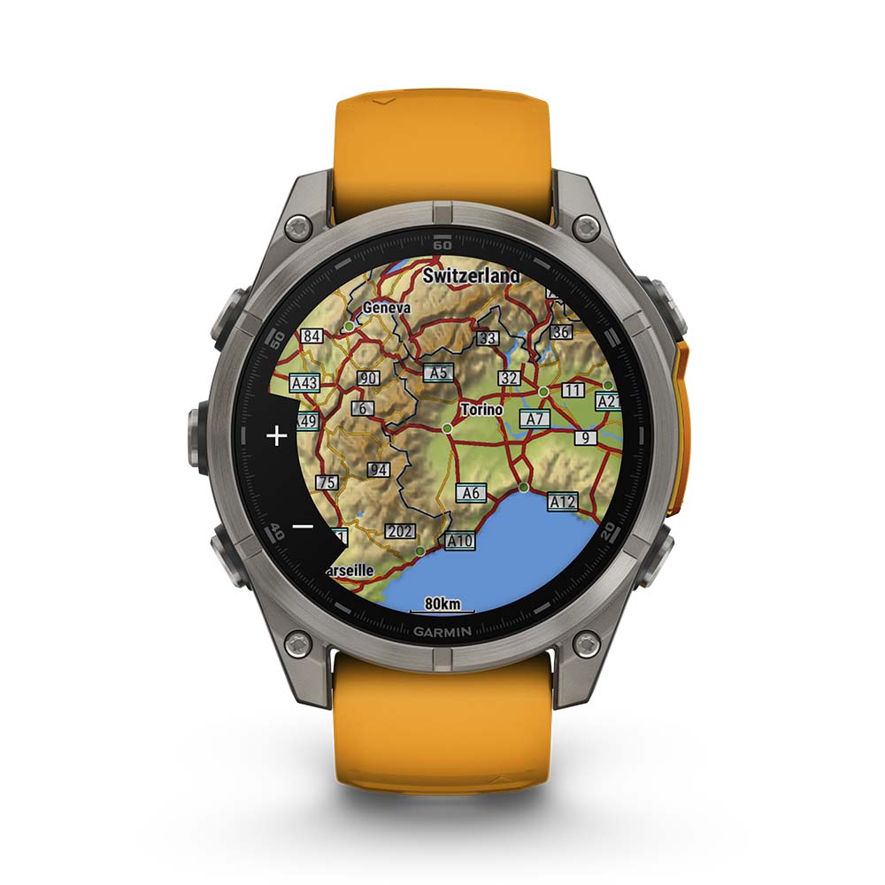 Relógio Garmin fēnix ® 8 Safira Titânio Laranja e Grafite
