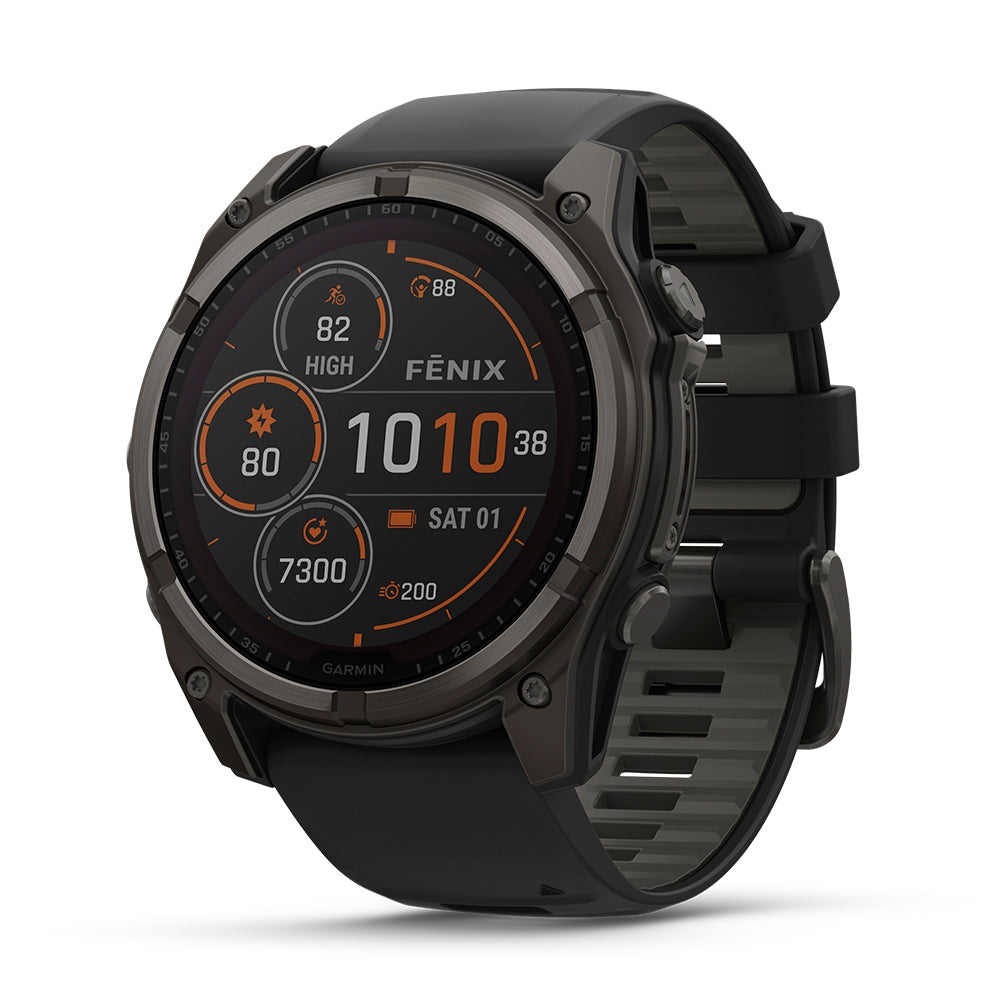 Relógio Garmin fēnix ® 8X Safira Solar Titânio Cinza Carbono e Preto