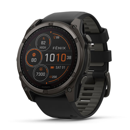 Relógio Garmin fēnix ® 8X Safira Solar Titânio Cinza Carbono e Preto