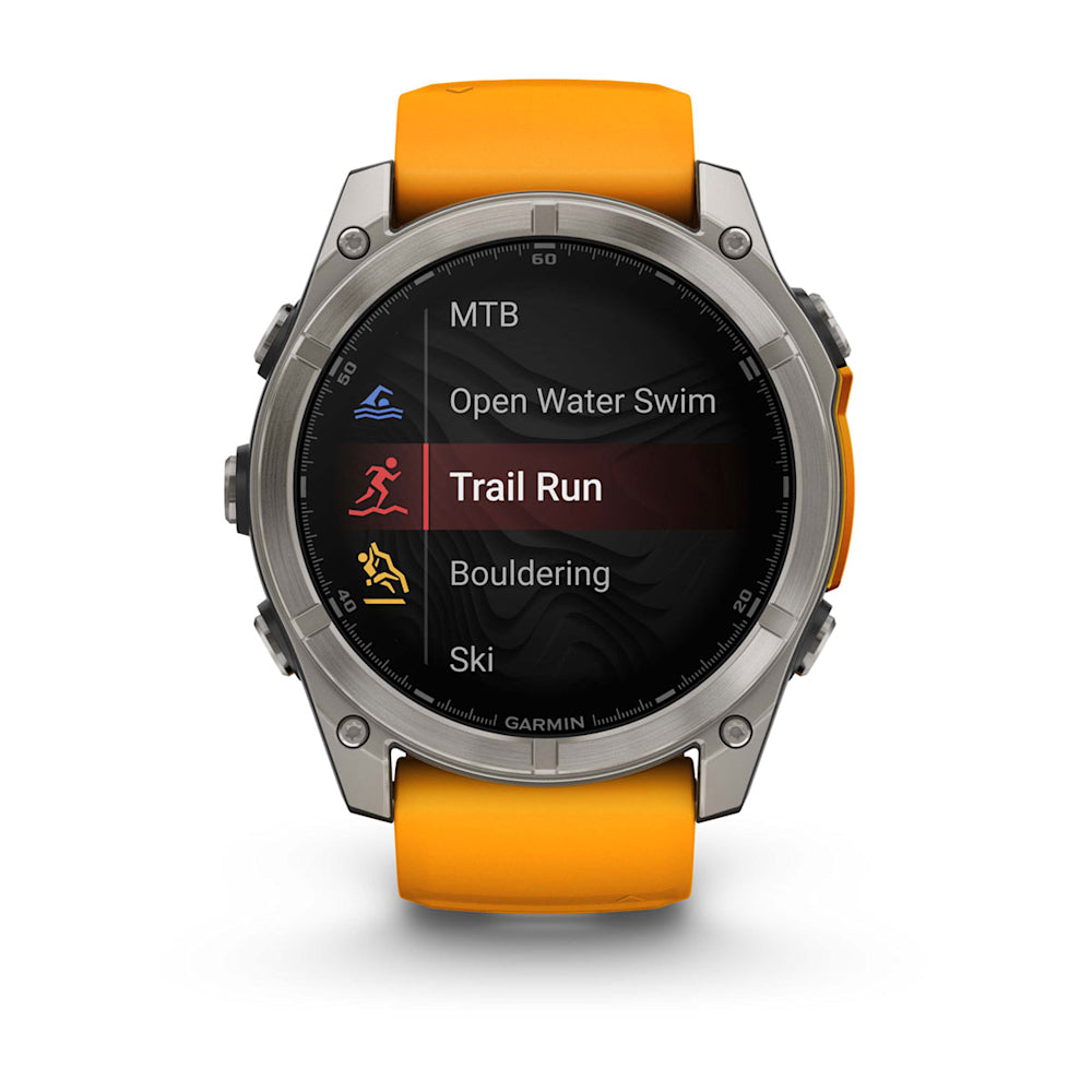 Relógio Garmin fēnix ® 8X Safira Titânio e Laranja