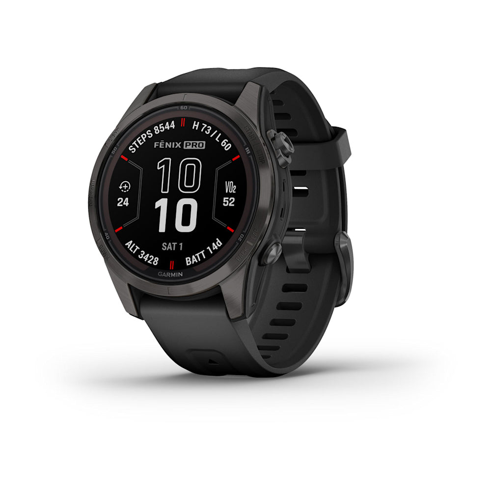Relógio fēnix ® 7S Pro Safira Solar Cinza Carbono Titânio com pulseira Preta