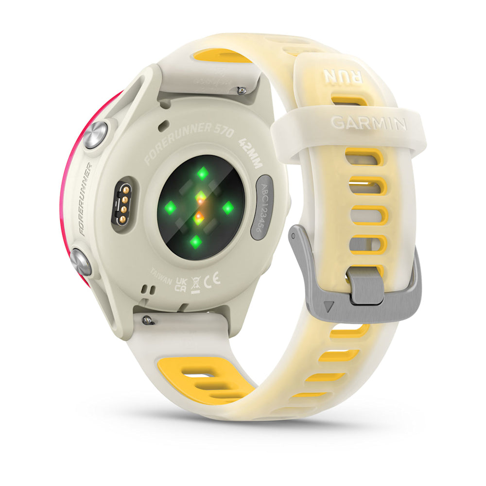 Relógio Garmin Forerunner ® 570 - 42 mm Framboesa e Marfim/Amarelo