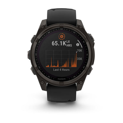 Relógio Garmin fēnix ® 8 Safira Solar Titânio Cinza Carbono e Preto