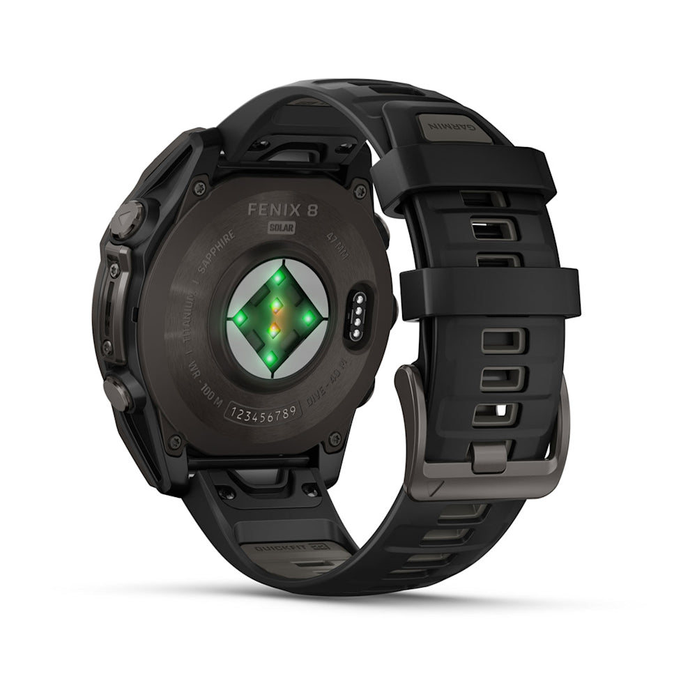 Relógio Garmin fēnix ® 8 Safira Solar Titânio Cinza Carbono e Preto