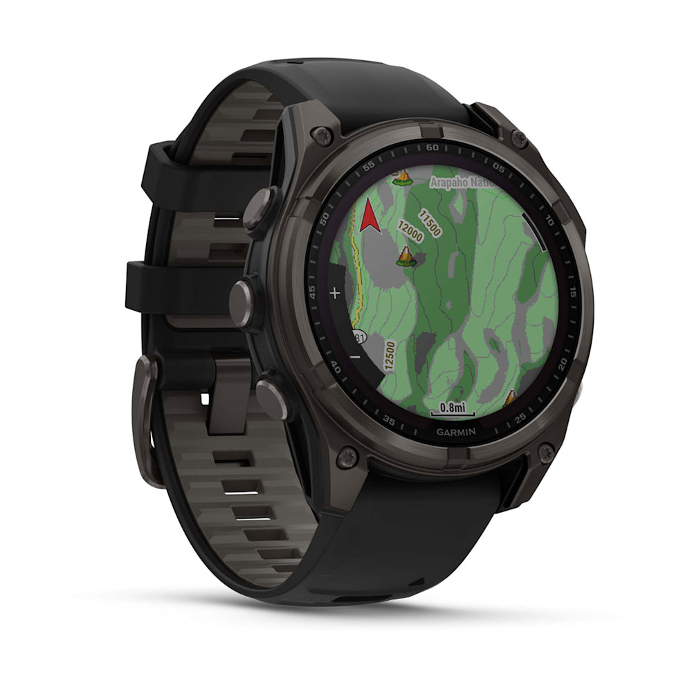 Relógio Garmin fēnix ® 8 Safira Solar Titânio Cinza Carbono e Preto