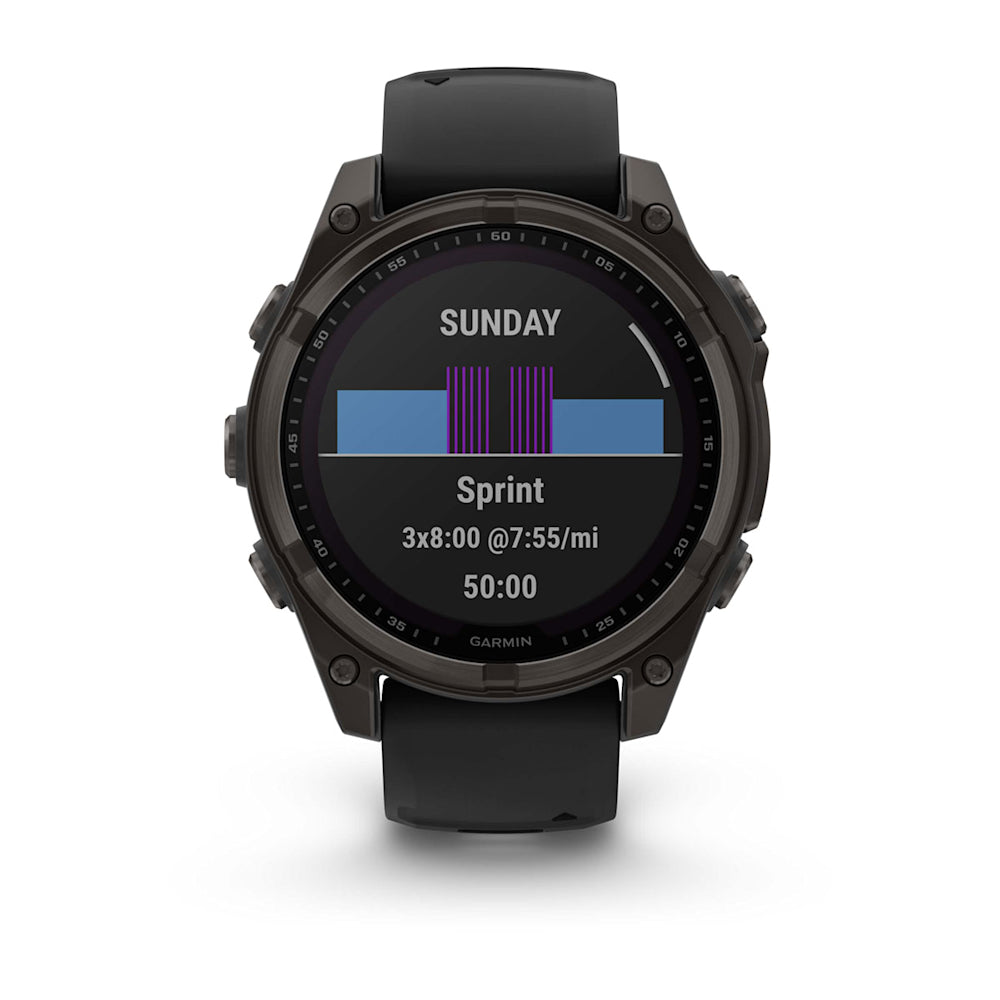 Relógio Garmin fēnix ® 8 Safira Solar Titânio Cinza Carbono e Preto