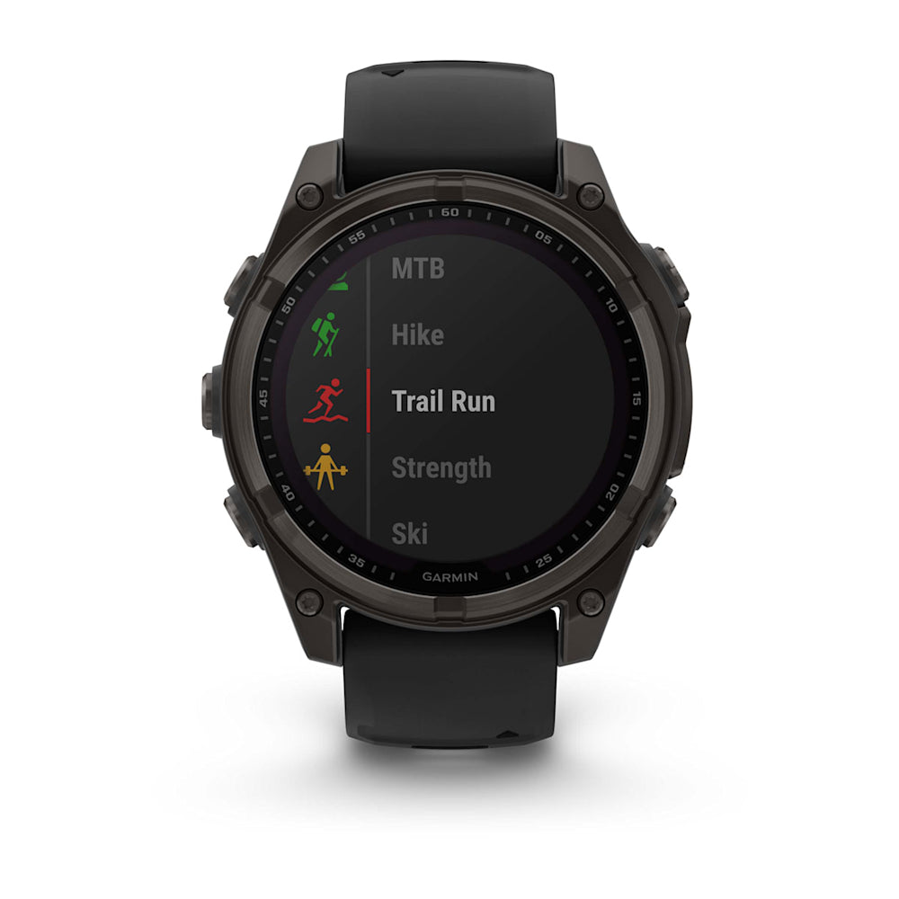 Relógio Garmin fēnix ® 8 Safira Solar Titânio Cinza Carbono e Preto