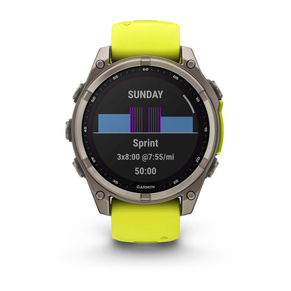 Relógio Garmin fēnix ® 8 Safira Solar Titânio e Amarelo