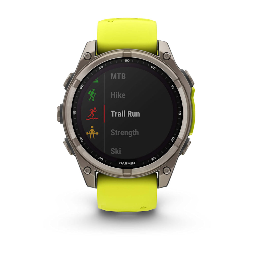 Relógio Garmin fēnix ® 8 Safira Solar Titânio e Amarelo