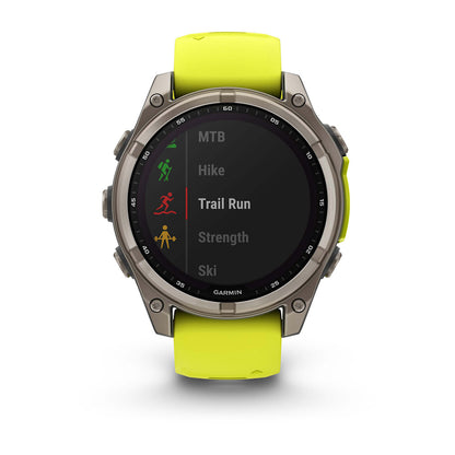 Relógio Garmin fēnix ® 8 Safira Solar Titânio e Amarelo