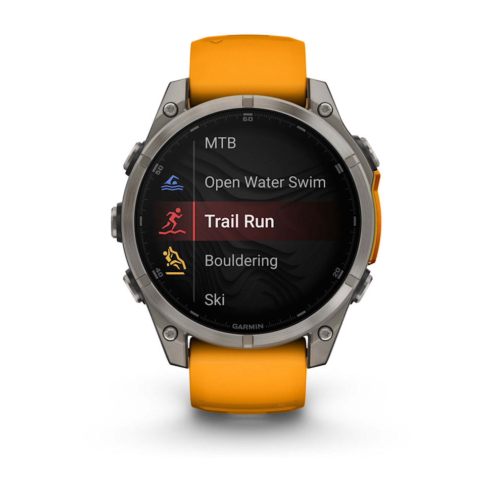 Relógio Garmin fēnix ® 8 Safira Titânio Laranja e Grafite