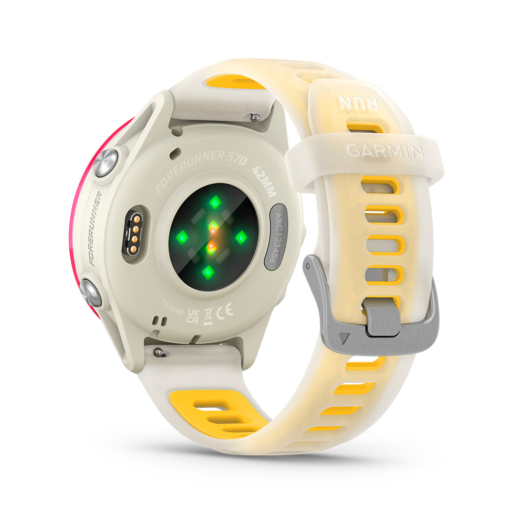 Relógio Garmin Forerunner ® 570 - 42 mm Framboesa e Marfim/Amarelo